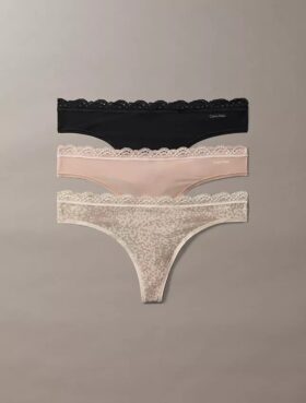 3er-Pack Thong aus Stretch-Microfiber mit Spitze