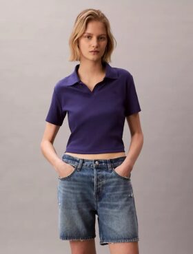 Baumwoll-Polo-Shirt mit konturierten Rippbündchen