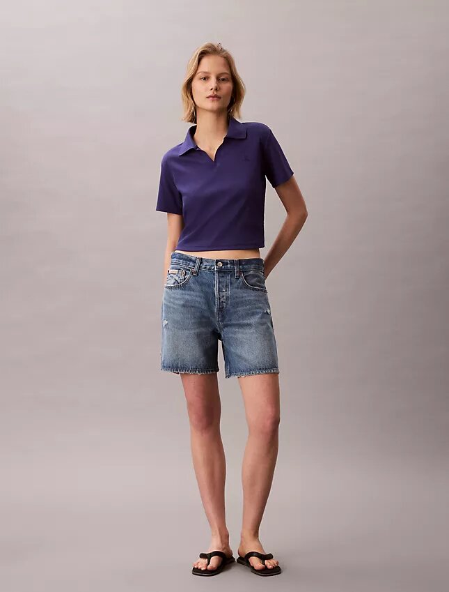 Baumwoll-Polo-Shirt mit konturierten Rippbündchen Baumwoll-Polo-Shirt mit konturierten Rippbündchen