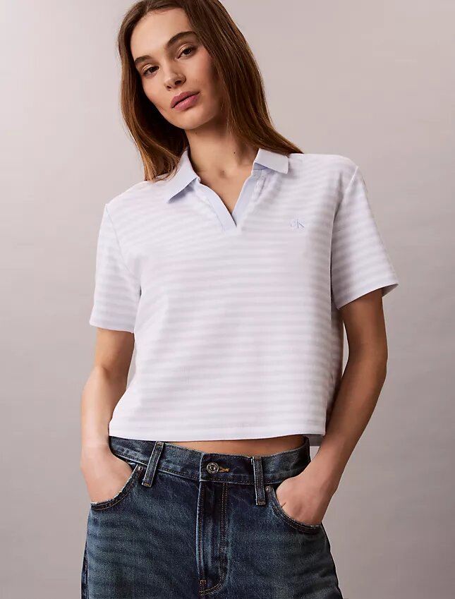 Baumwoll-Polo-Shirt mit konturierten Rippbündchen Baumwoll-Polo-Shirt mit konturierten Rippbündchen
