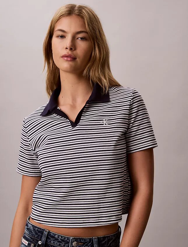 Baumwoll-Polo-Shirt mit konturierten Rippbündchen Baumwoll-Polo-Shirt mit konturierten Rippbündchen