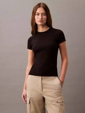 Baumwoll-T-Shirt mit Konturrippen