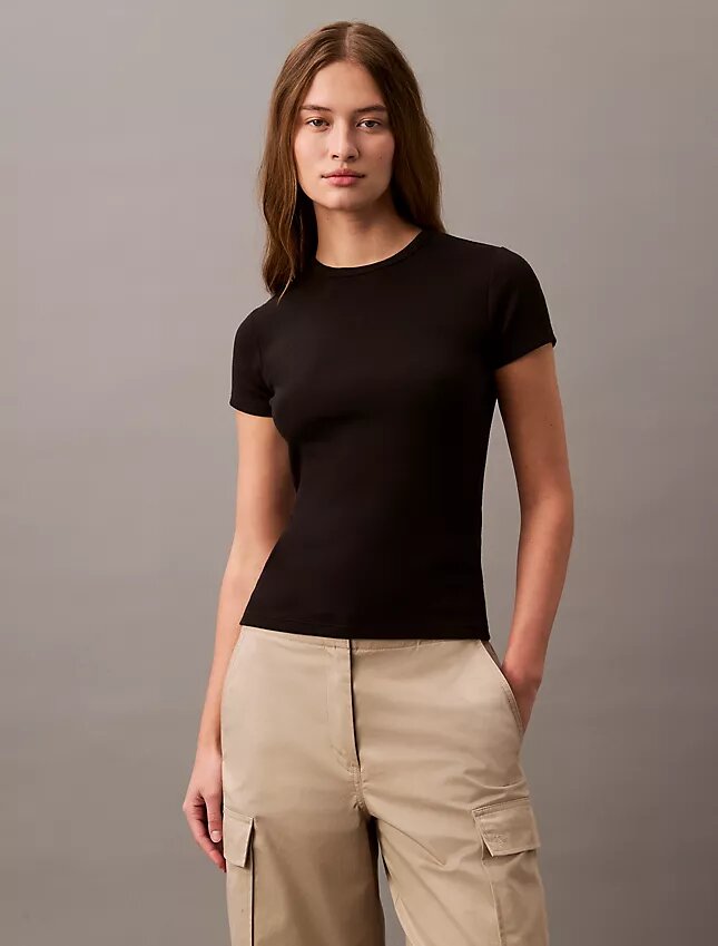 Baumwoll-T-Shirt mit Konturrippen Baumwoll-T-Shirt mit Konturrippen