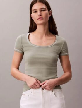Baumwoll-T-Shirt mit Konturrippen