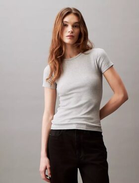 Baumwoll-T-Shirt mit Konturrippen