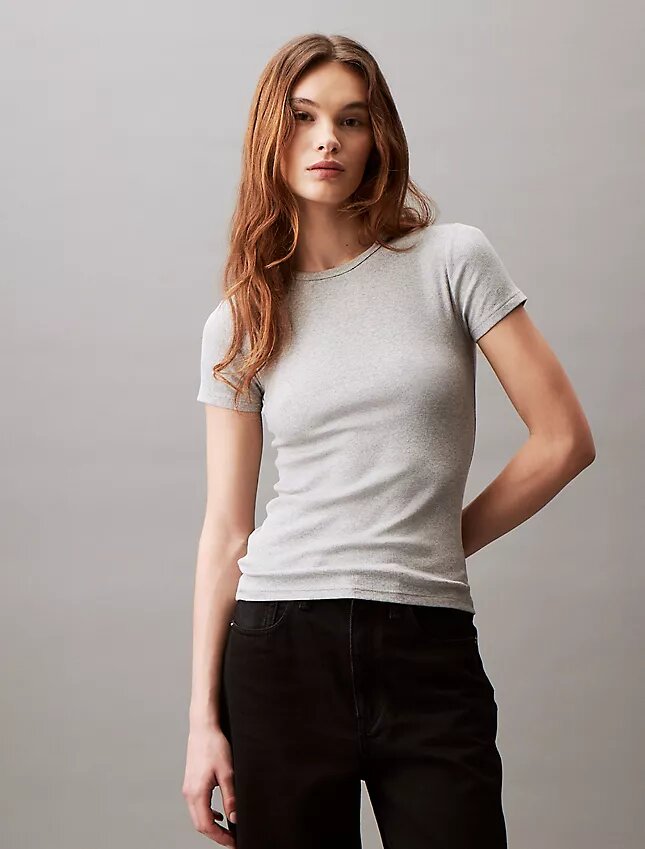 Baumwoll-T-Shirt mit Konturrippen Baumwoll-T-Shirt mit Konturrippen