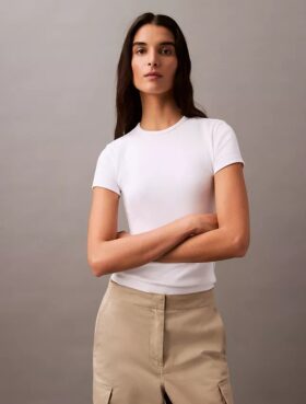 Baumwoll-T-Shirt mit Konturrippen