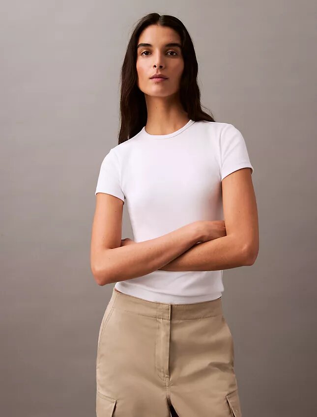 Baumwoll-T-Shirt mit Konturrippen Baumwoll-T-Shirt mit Konturrippen