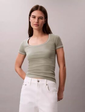 Baumwoll-T-Shirt mit Konturrippen