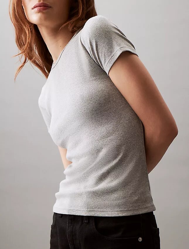 Baumwoll-T-Shirt mit Konturrippen Baumwoll-T-Shirt mit Konturrippen