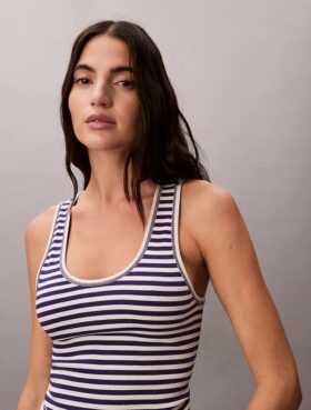 Baumwoll-Tanktop mit Konturrippbündchen