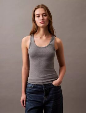 Baumwoll-Tanktop mit Konturrippbündchen