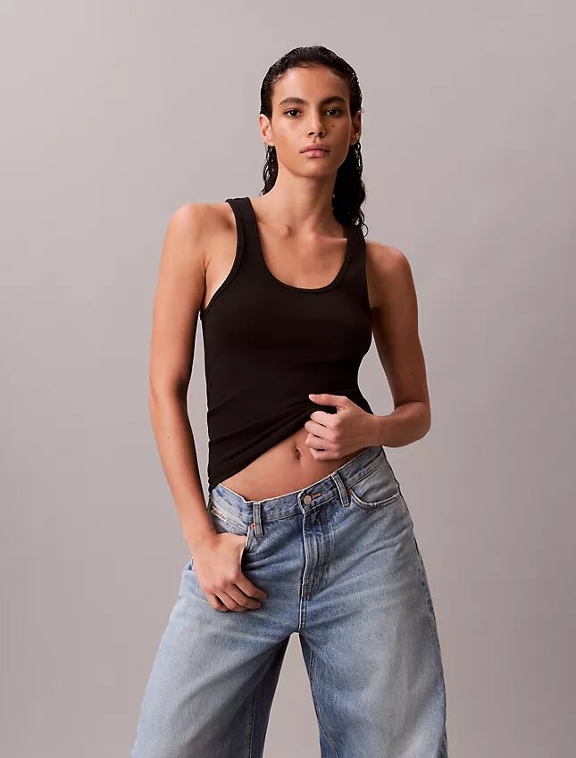 Baumwoll-Tanktop mit Konturrippbündchen Baumwoll-Tanktop mit Konturrippbündchen