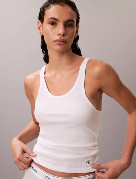 Baumwoll-Tanktop mit Konturrippbündchen
