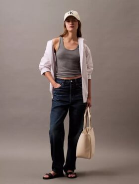 Baumwoll-Tanktop mit Konturrippbündchen