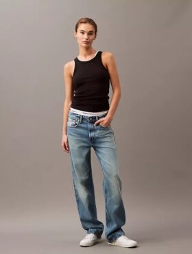 Baumwoll-Tanktop mit Konturrippbündchen