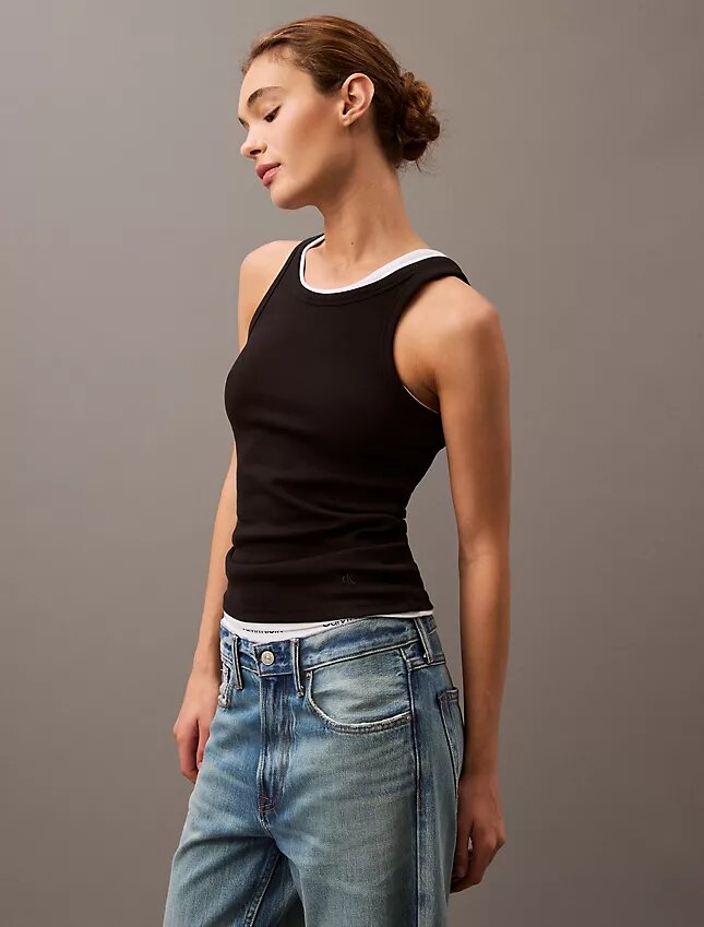 Baumwoll-Tanktop mit Konturrippbündchen Baumwoll-Tanktop mit Konturrippbündchen