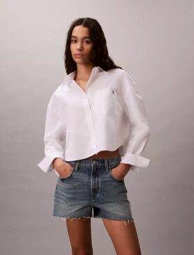 Baumwollpopeline, kurzes, kastenförmiges Button-Down-Hemd