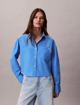 Baumwollpopeline, kurzes, kastenförmiges Button-Down-Hemd