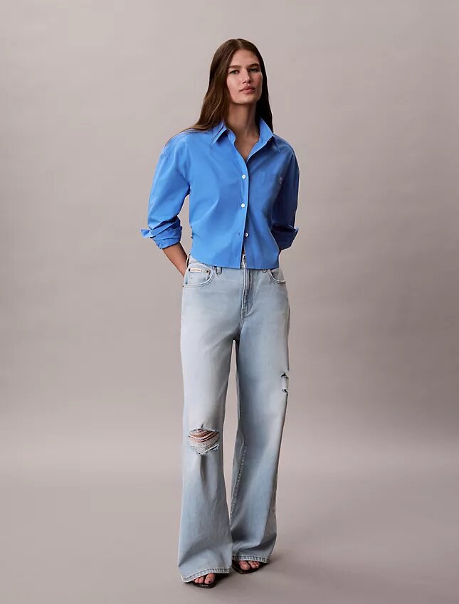 Baumwollpopeline, kurzes, kastenförmiges Button-Down-Hemd Baumwollpopeline, kurzes, kastenförmiges Button-Down-Hemd