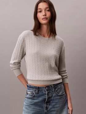 Baumwollpullover mit Zopfmuster