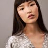 Bluse aus geknittertem Satin mit Print