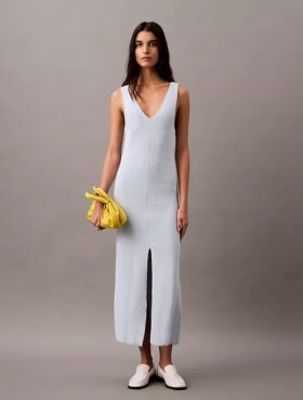 Bouclé-Rippen-Midi-Kleid ohne Ärmel