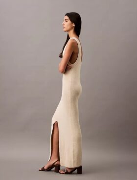 Bouclé-Rippen-Midi-Kleid ohne Ärmel