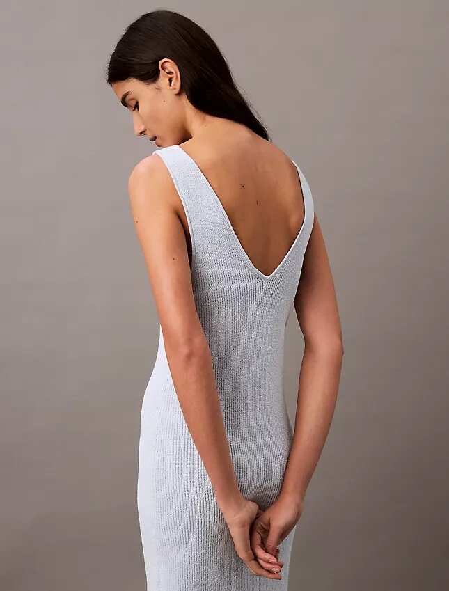 Bouclé-Rippen-Midi-Kleid ohne Ärmel Bouclé-Rippen-Midi-Kleid ohne Ärmel