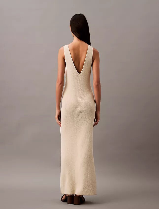Bouclé-Rippen-Midi-Kleid ohne Ärmel Bouclé-Rippen-Midi-Kleid ohne Ärmel
