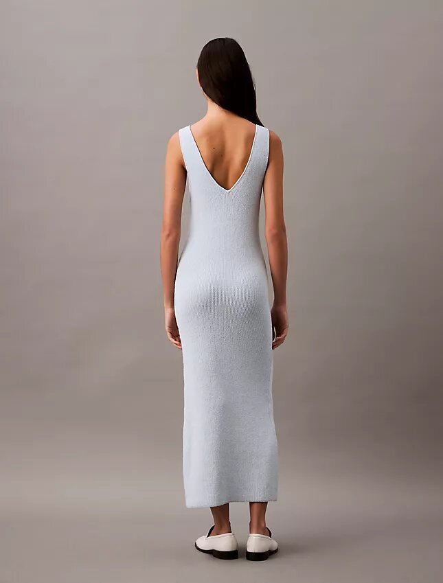 Bouclé-Rippen-Midi-Kleid ohne Ärmel Bouclé-Rippen-Midi-Kleid ohne Ärmel