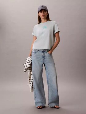 Boxy-T-Shirt mit floralem Logo-Print