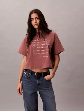 Boxy-T-Shirt mit Logo-Schriftzug