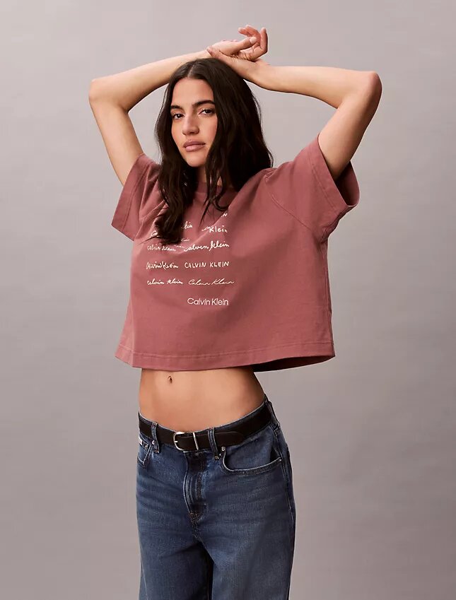 Boxy-T-Shirt mit Logo-Schriftzug Boxy-T-Shirt mit Logo-Schriftzug