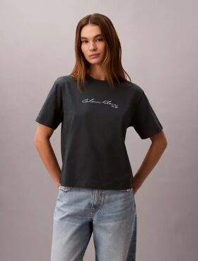 Boxy-T-Shirt mit Schriftzug-Logo
