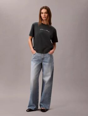 Boxy-T-Shirt mit Schriftzug-Logo