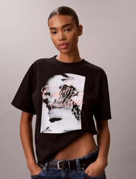 Boxy-T-Shirt mit verwaschenem Schriftzug-Logo
