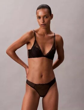 CK Black Floral Lace Leicht gefütterter Plunge-BH
