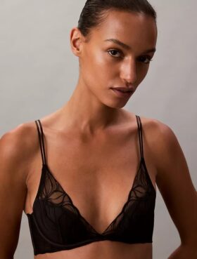 CK Black Floral Lace Leicht gefütterter Plunge-BH