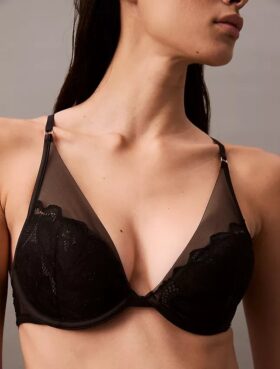 Ck Black Floral Lace Plunge-BH