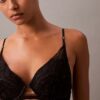 CK Black Push-Up-Plunge-BH mit floraler Spitze