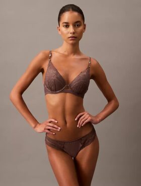 CK Black Push-Up-Plunge-BH mit floraler Spitze