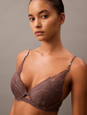CK Black Push-Up-Plunge-BH mit floraler Spitze