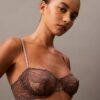 CK Black Unlined Balconette Bra with Floral Lace Trim CK Black Unlined Balconette Bra with Floral Lace Trim