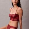 CK Black Unlined Balconette Bra with Floral Lace Trim