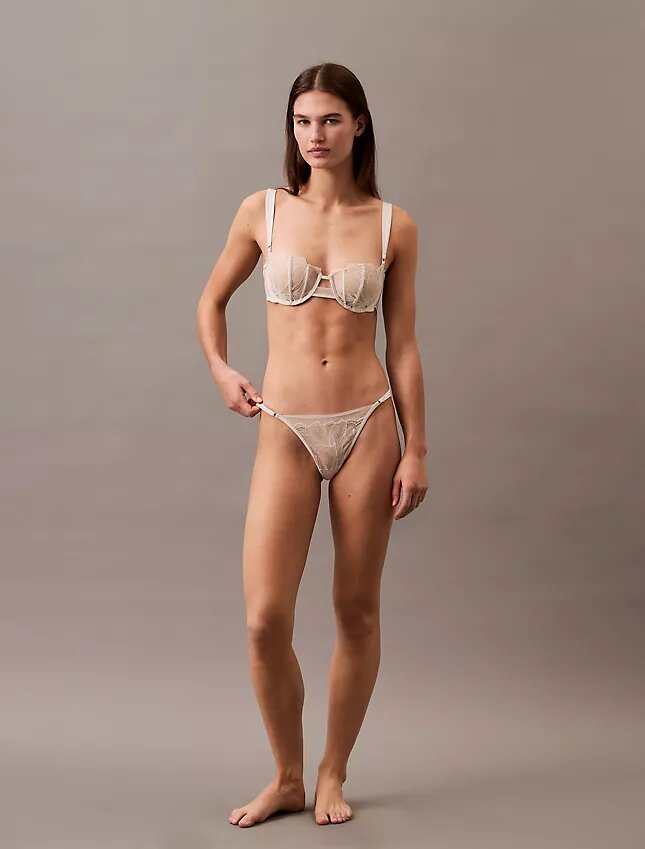CK Black Unlined Balconette Bra with Floral Lace Trim CK Black Unlined Balconette Bra with Floral Lace Trim