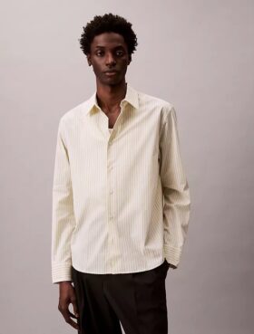 Cotton Stretch-Popeline-Hemd mit Streifen und Knopfleiste