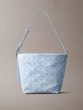 Denim-Beuteltasche mit durchgängigem Emblem-Logo