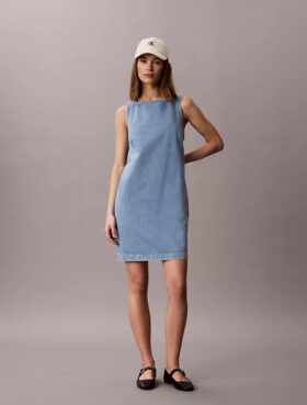 Denim-Etuikleid mit V-Ausschnitt