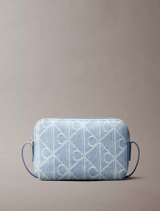 Denim-Kameratasche mit durchgehendem Emblem-Logo Denim-Kameratasche mit durchgehendem Emblem-Logo